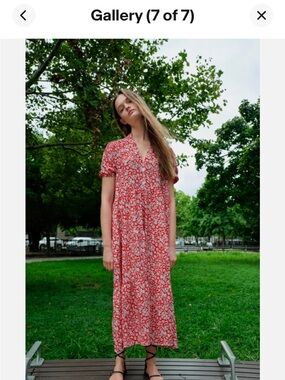 Zara Red Floral V-Neck Maxi Dress